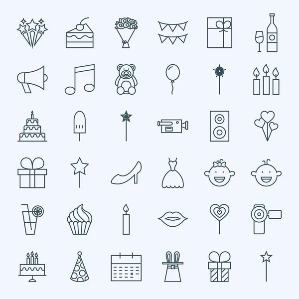 Iconos de celebración de cumpleaños de línea — Vector de stock