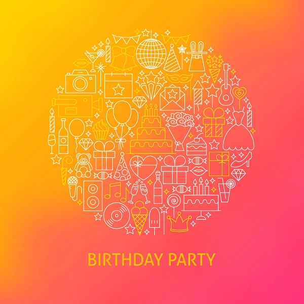 Concepto de círculo de iconos de cumpleaños de línea — Vector de stock