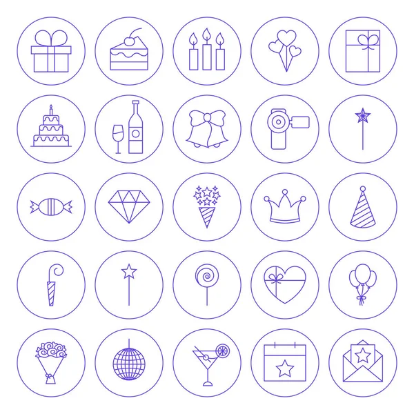 Iconos de celebración de círculo de línea — Vector de stock