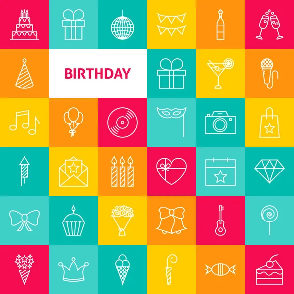 Iconos de cumpleaños de línea vectorial — Vector de stock