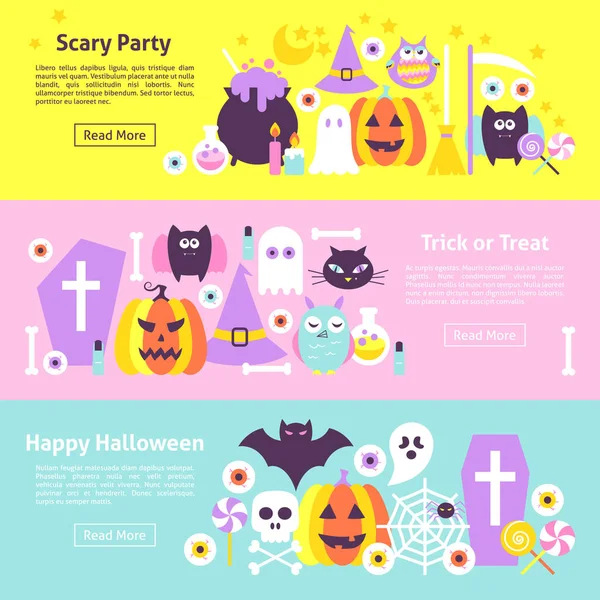 Halloween Trendy Web Horizontal Banners — Stock Vector