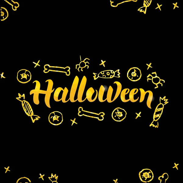 Halloween-Schriftzug in Gold über Schwarz — Stockvektor