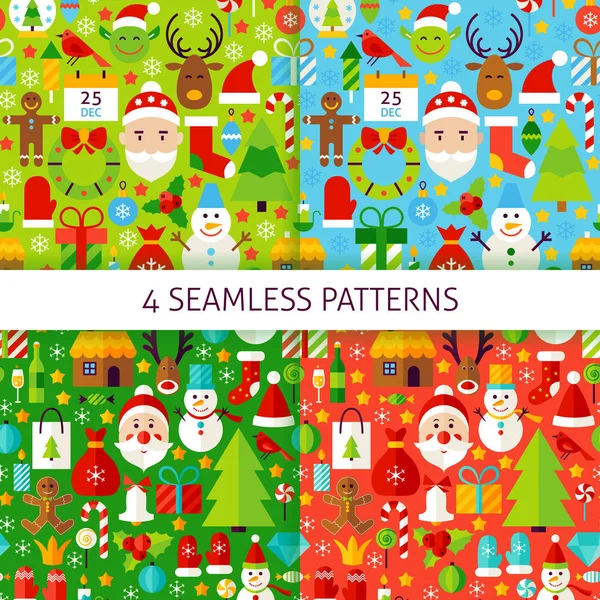 Four New Year Seamless Patterns — Stock Vector