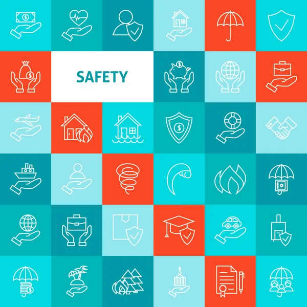 Vector Line Safety Icons Set — Stock Vector