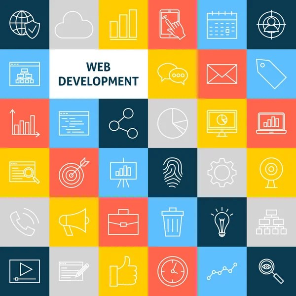 Iconos de desarrollo web de línea vectorial — Vector de stock