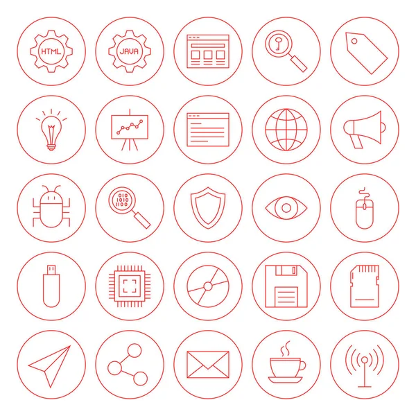 Line Computer Circle Icons — Stock Vector