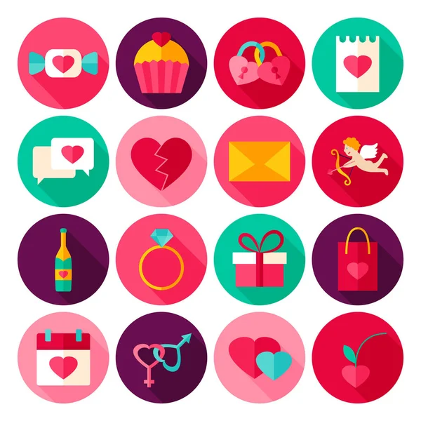 Feliz Dia dos Namorados ícones planos —  Vetores de Stock