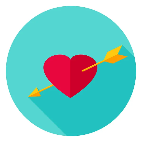 Icona del cerchio del cuore trafitto dalla freccia — Vettoriale Stock