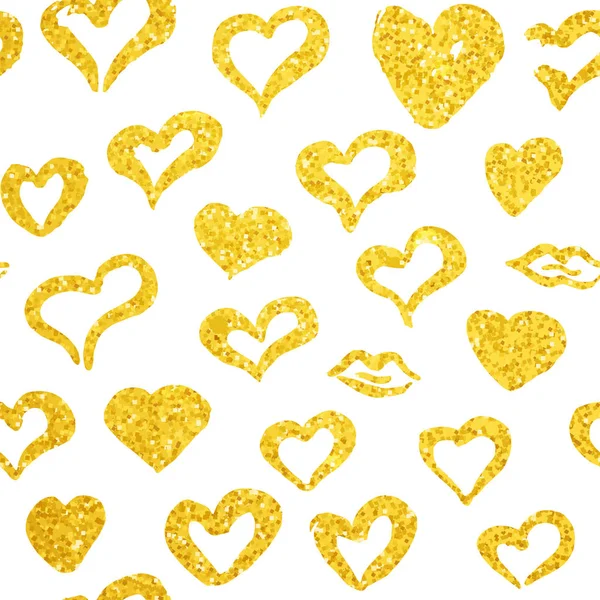 ゴールド ハートのシームレス パターン — ストックベクタ