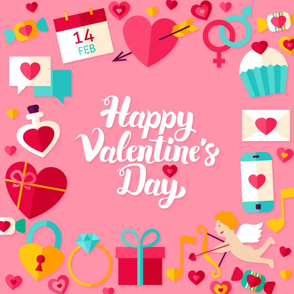Happy Valentine den nápis pohlednice — Stockový vektor