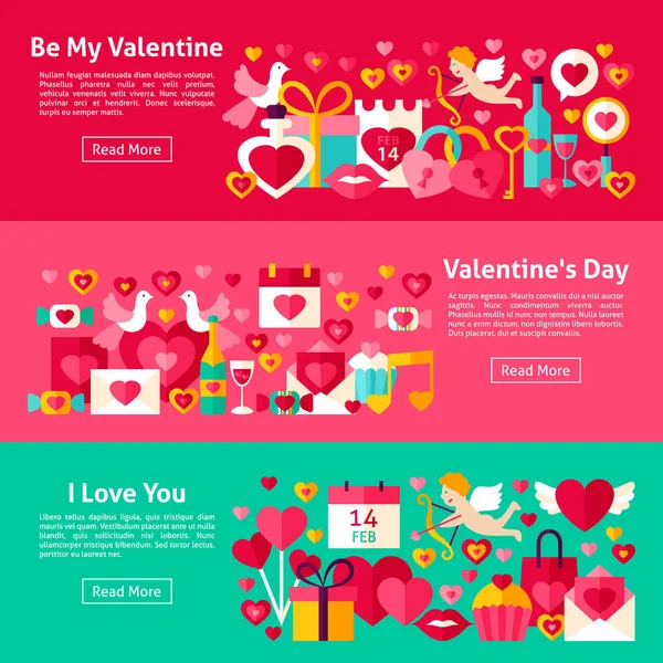 Szczęśliwy Valentine Day Web bannery — Wektor stockowy