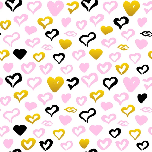 Hand Drawn Hearts Seamless Pattern — Stock Vector