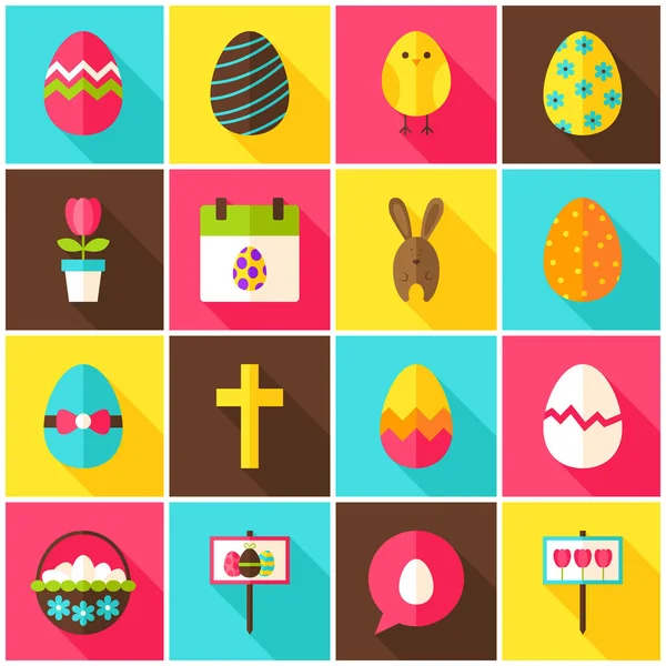 Happy Easter Colorful Icons — Stock Vector