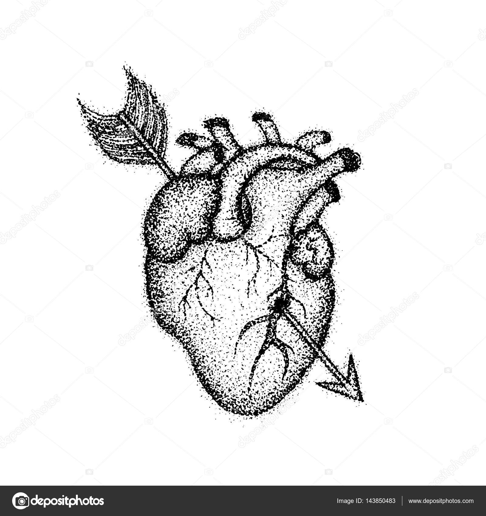 Dotwork cuore con freccia — Vettoriale Stock