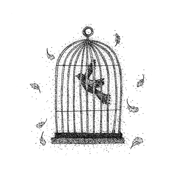 Pájaro en una jaula Dotwork — Foto de Stock
