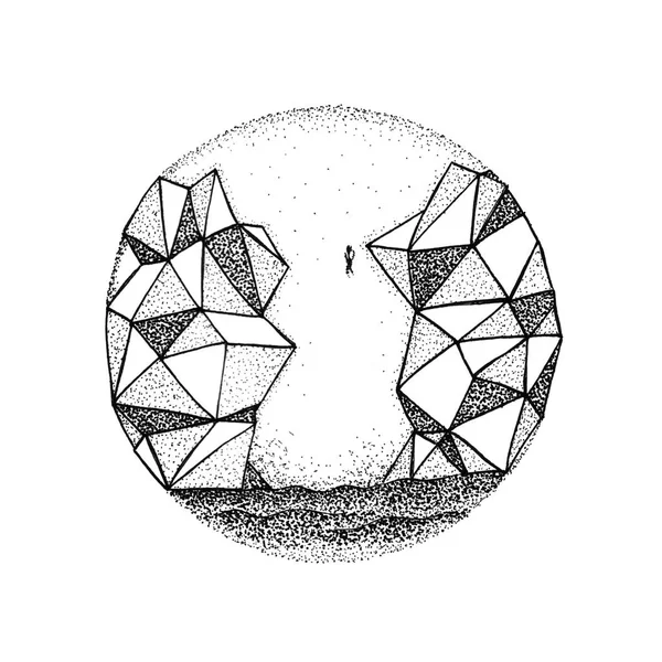 Polygonal Rock Mountain Dotwork — Stock Photo, Image