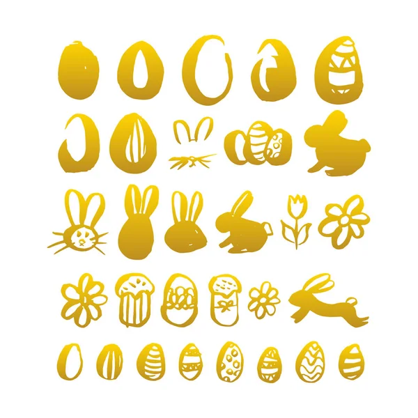 Gold Hand Drawn Easter — Stock Vector