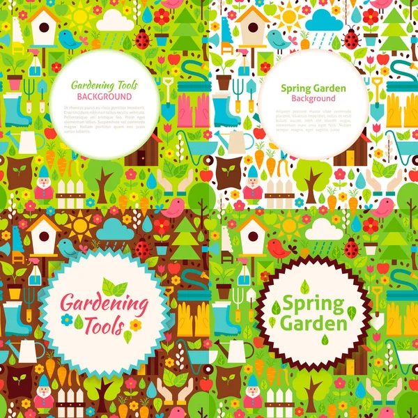 Düz Bahçe bahar kartpostallar — Stok Vektör