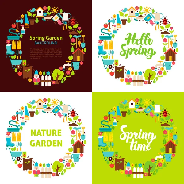 Primavera giardino cerchi piatti — Vettoriale Stock