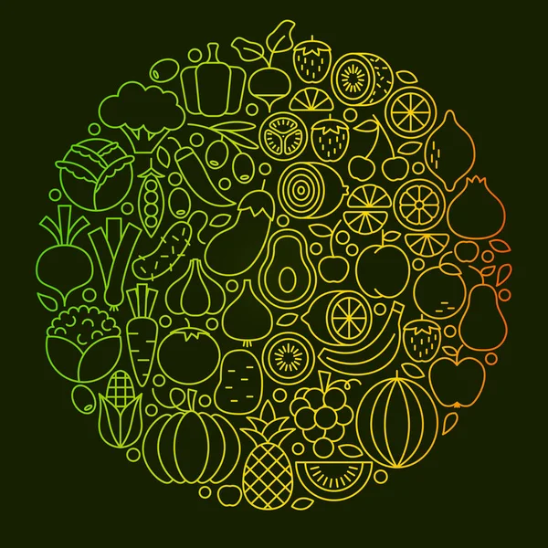 Frukt grönsaker linje ikoner Design — Stock vektor