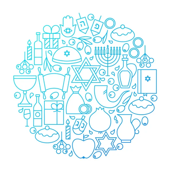 Diseño de círculo de iconos de línea Hanukkah — Vector de stock