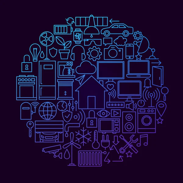 Smart House Line Icon Circle Konzept — Stockvektor