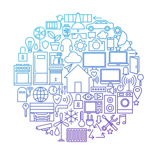 Slimme huis lijn pictogram cirkel ontwerp — Stockvector