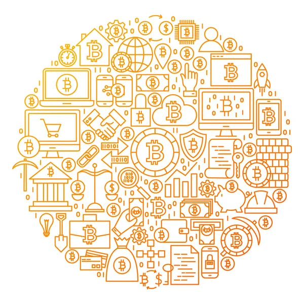 Conception de cercle d'icône de ligne Bitcoin — Image vectorielle