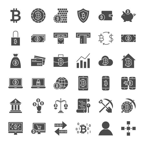 Iconos web sólidos de Bitcoin — Archivo Imágenes Vectoriales