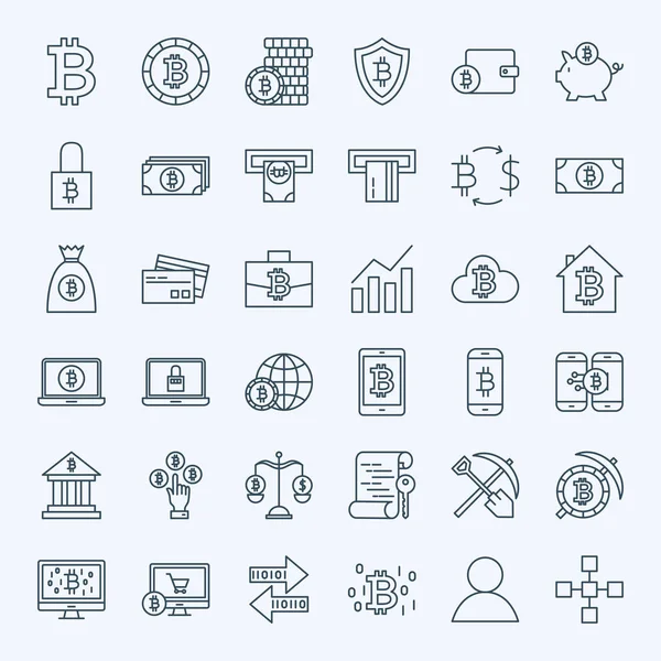 Línea Bitcoin iconos — Vector de stock