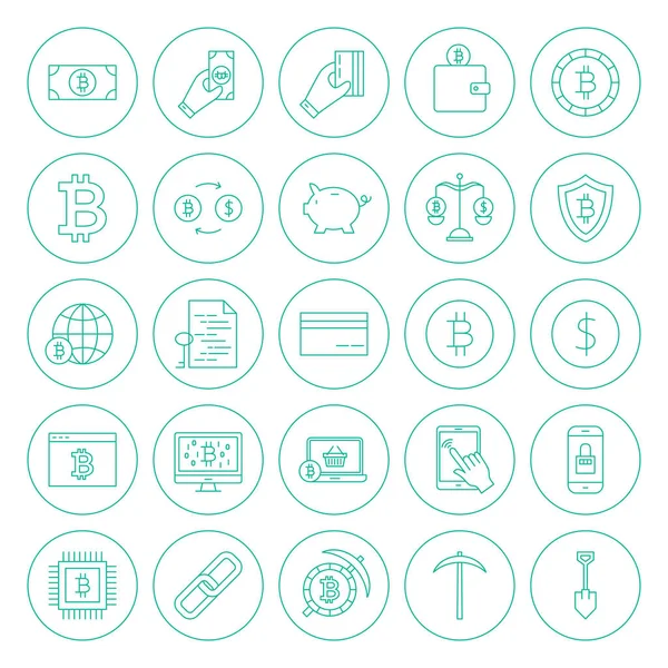 Line Cryptocurrency Circle Icons — Stock Vector