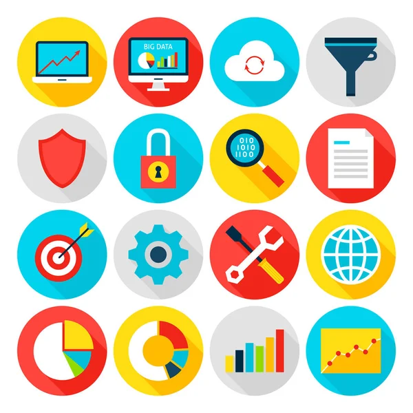 Big Data Analytics Flat Icons — Stock Vector