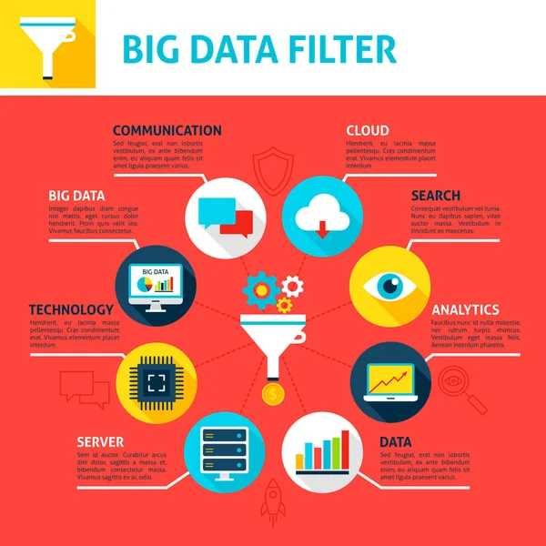 Velké objemy dat filtru infografika — Stockový vektor