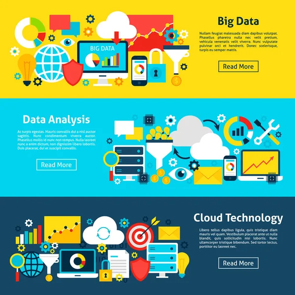 Bannières horizontales d'analyse de données — Image vectorielle