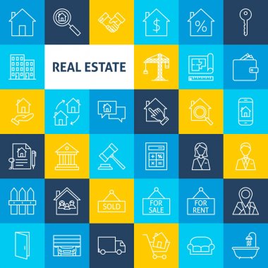 Vektör çizgi gayrimenkul simgeler
