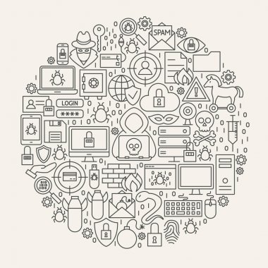 Siber Güvenlik hattı simgeler daire