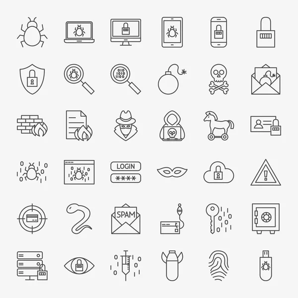 Cyber Security Line Icons — Stock Vector