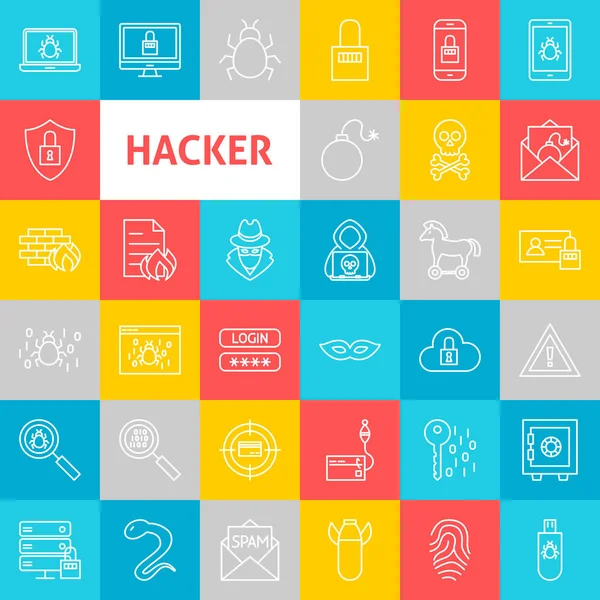 Vector Line Hacker Icons — Stock Vector