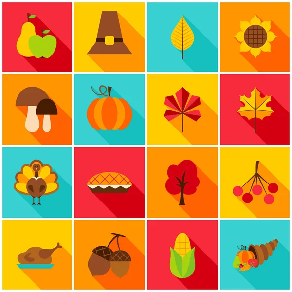 Día de Acción de Gracias iconos coloridos — Vector de stock