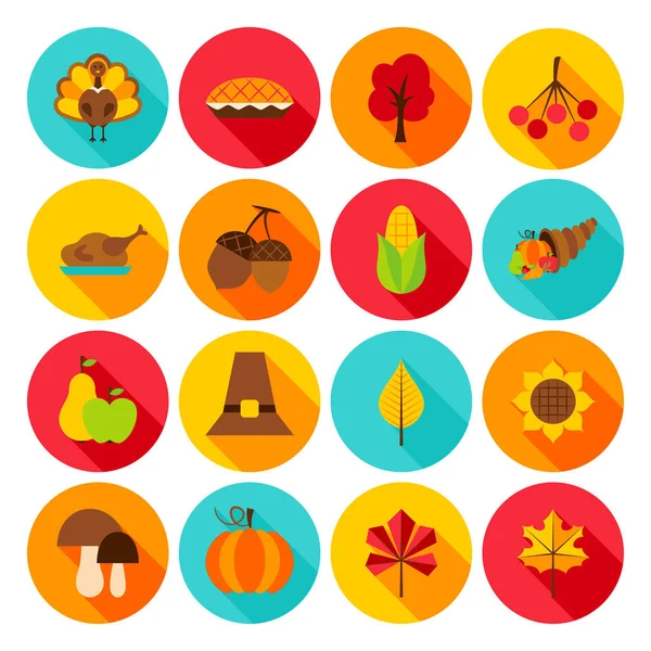 Icônes plat jour de Thanksgiving — Image vectorielle