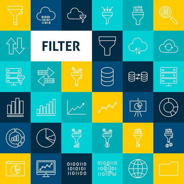 Iconos de filtro de línea vectorial — Vector de stock