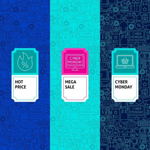 Línea Cyber Monday Etiquetas del paquete — Vector de stock