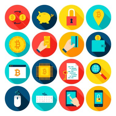 Bitcoin Cryptocurrency düz simgeler