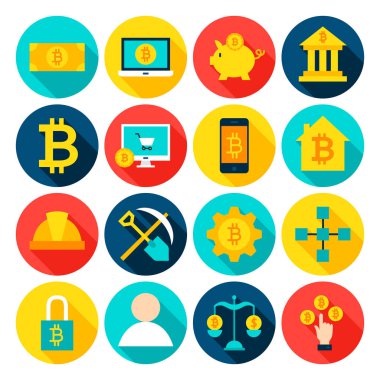 Cryptocurrency Bitcoin düz simgeler