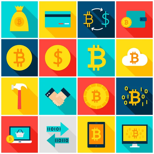 Monnaie Bitcoin icônes colorées — Image vectorielle