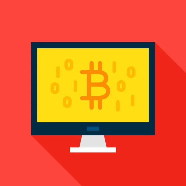 Bitcoin Computer Flat Icon — Stock Vector