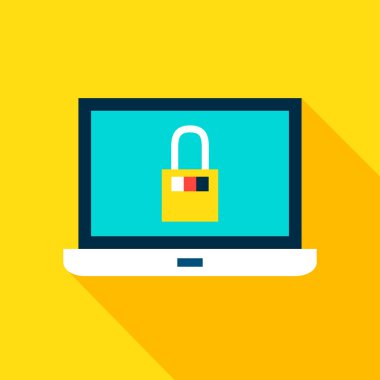 Dizüstü bilgisayar güvenlik düz simgesi