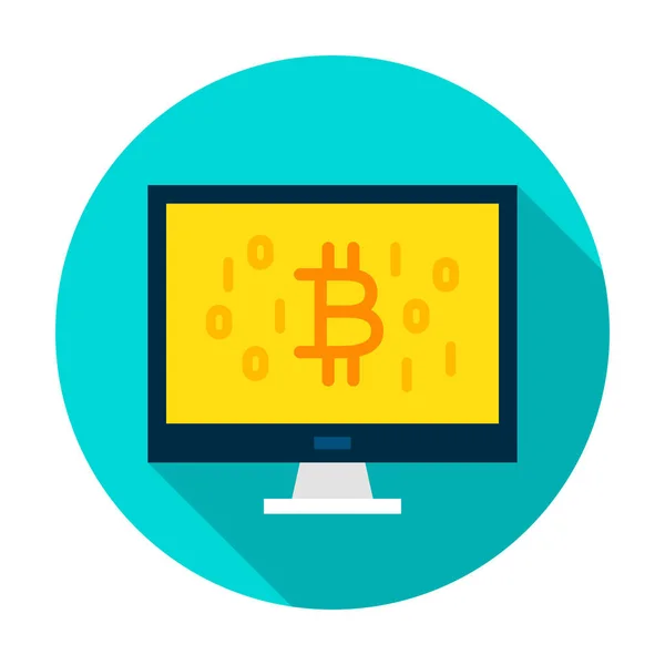 Computer Bitcoin Circle Icon — Stock Vector