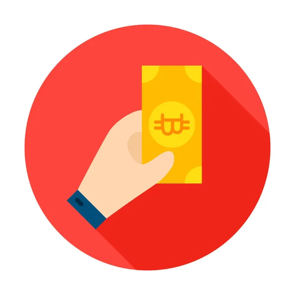 Ręka trzyma ikona koło Bitcoin — Wektor stockowy