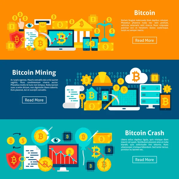 Bitcoin Cryptocurrency Horizontal Banners — Stock Vector